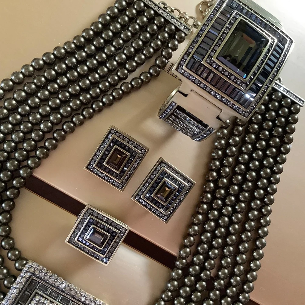 Heidi Daus South Sea Riches Complete Set Crystal Necklace Bracelet Ring Earrings - Picture 3 of 16